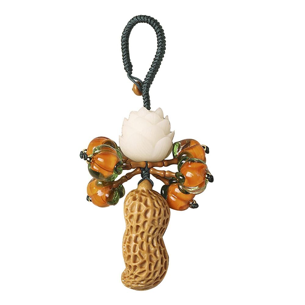 9631 Crystal Persimmon Lucky Keychain with a Hand-carved Lotus and Peanut